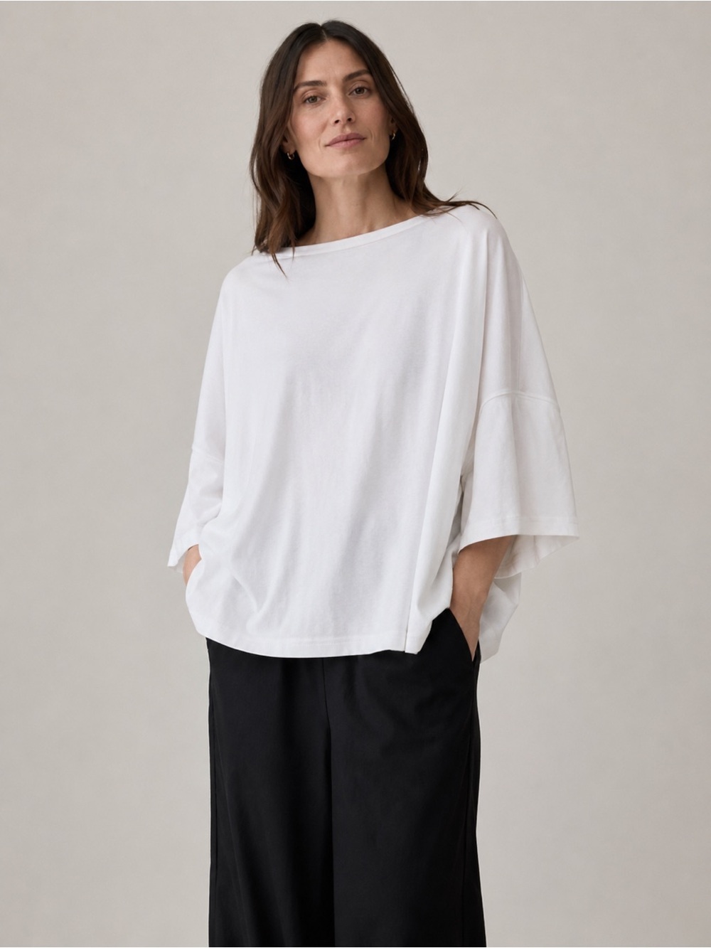ESKANDAR White Oversized Cropped Pima Cotton Tee OS